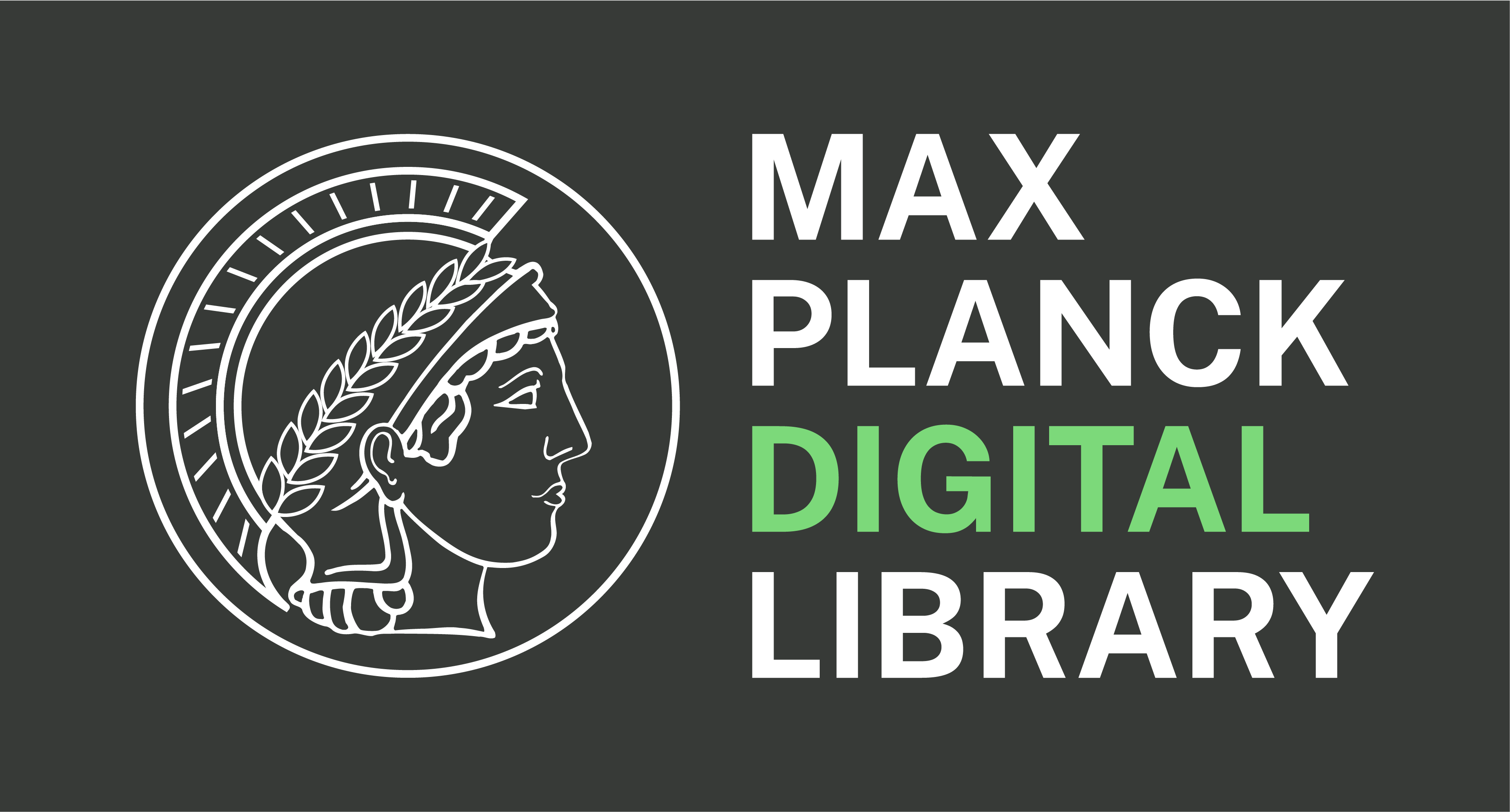 Menschlicher Kopf mit Helm blickt auf Schriftzug Max Planck Digital Library